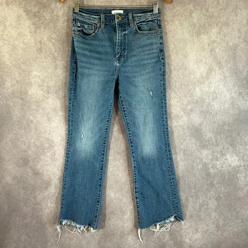 Pistola High Rise Straight Leg Jeans Womens 27 Medium Wash Blue Raw Hem Distress